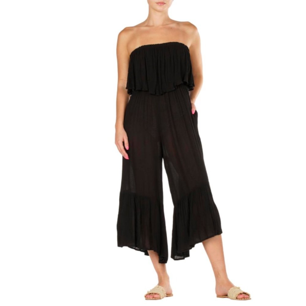 Elan black strapless rayon jumpsuit L